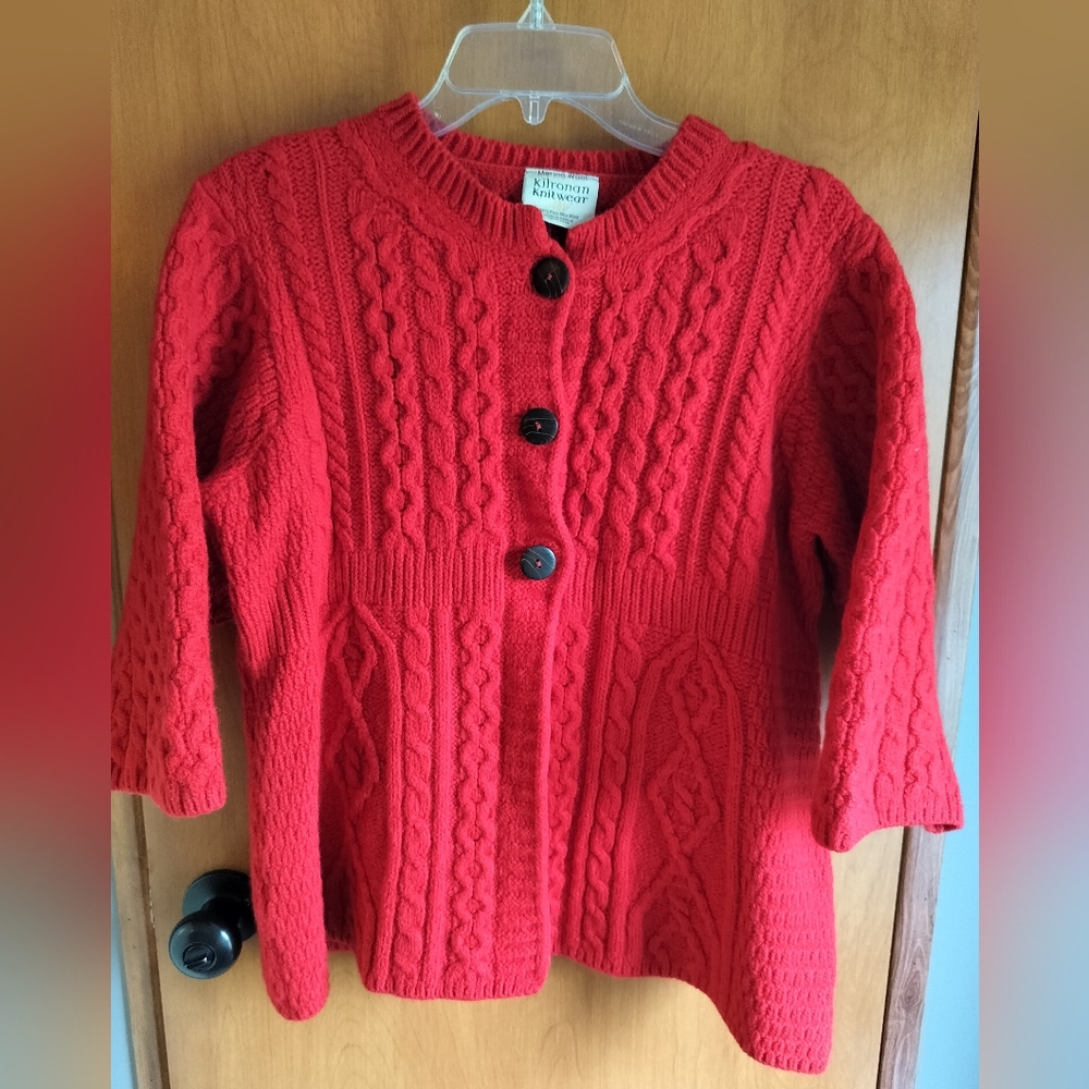 Kilronan Knitwear Red Cable Knit Cardigan